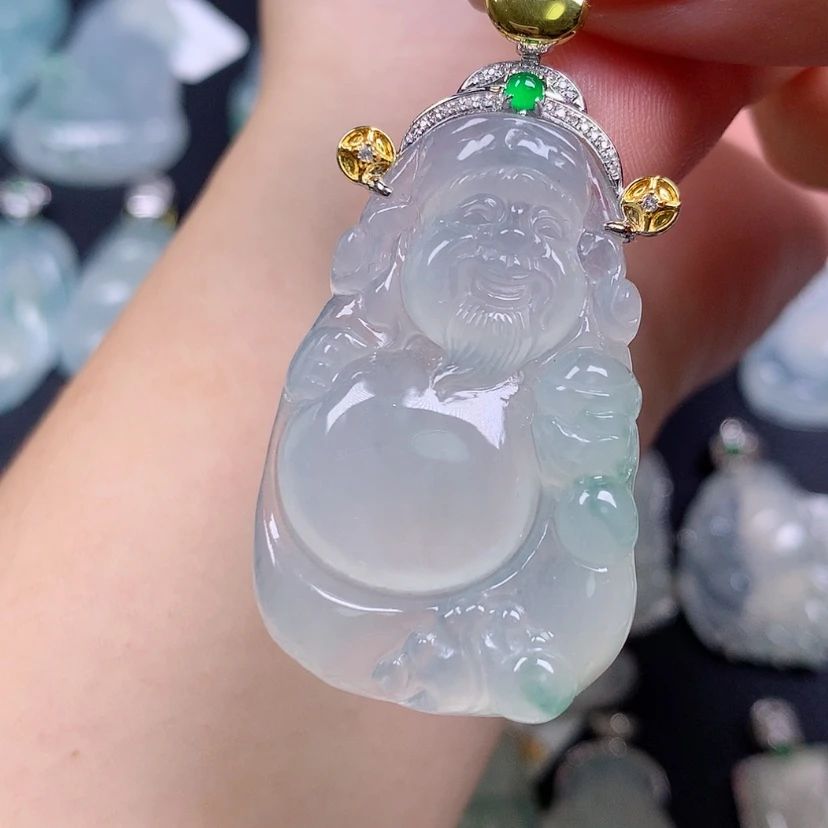 【闪购商品】翡翠18K金镶嵌颈饰财神