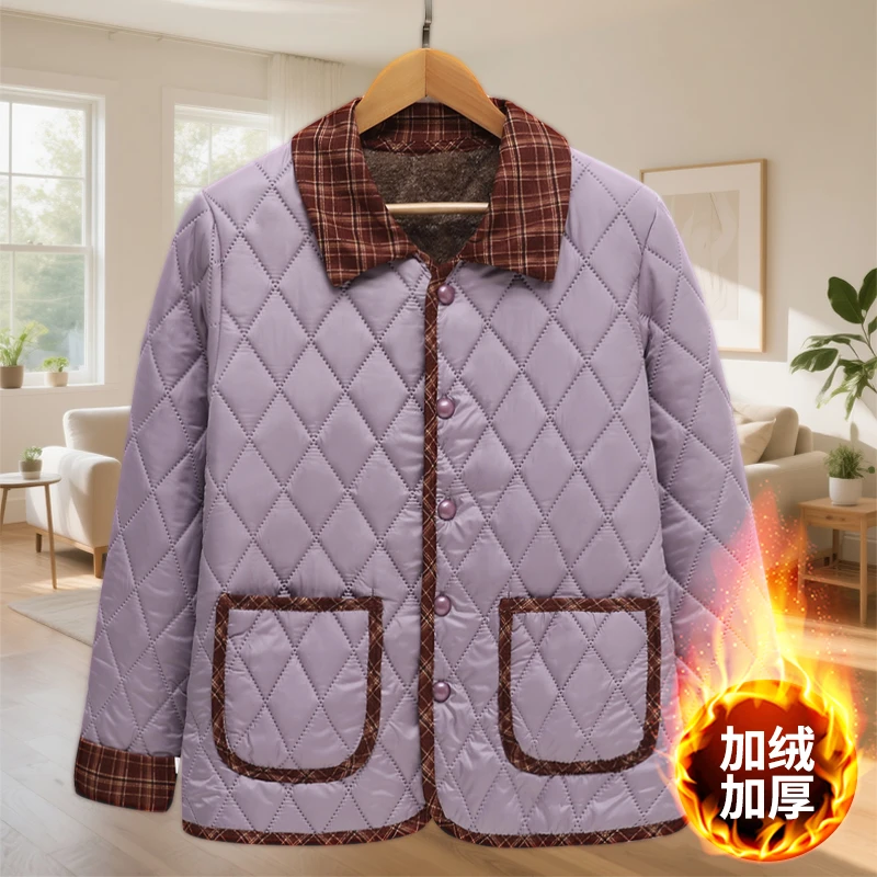 2025新款轻便中老年秋冬加绒洋气时尚休闲妈妈棉衣D