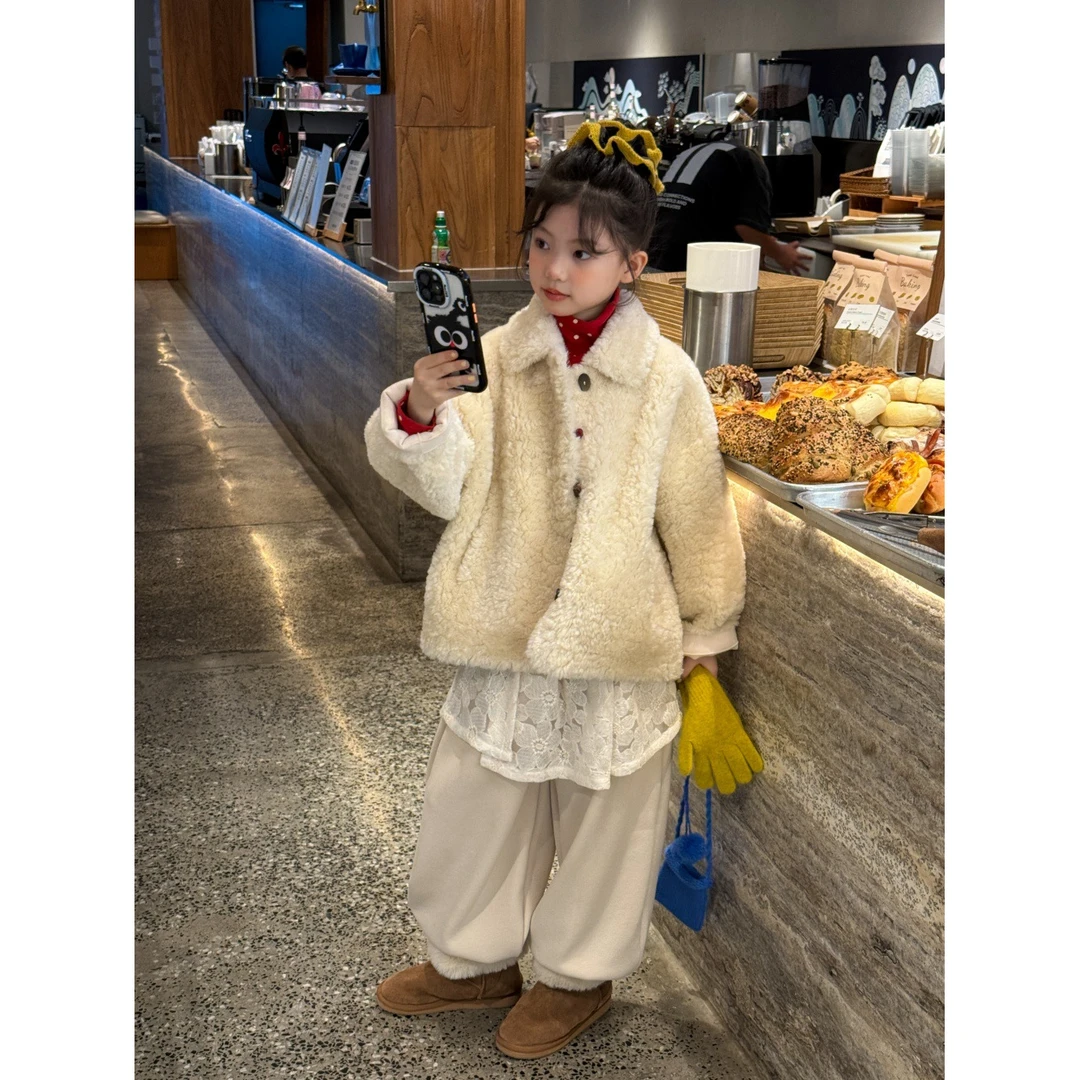 LJ-72293-TBB童装女童外套2025秋冬新款羊羔毛外套韩系温柔风