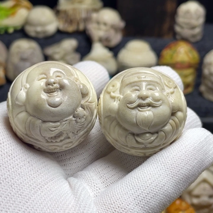 非金属无勇**钱配饰鹿角雕刻财迷一对