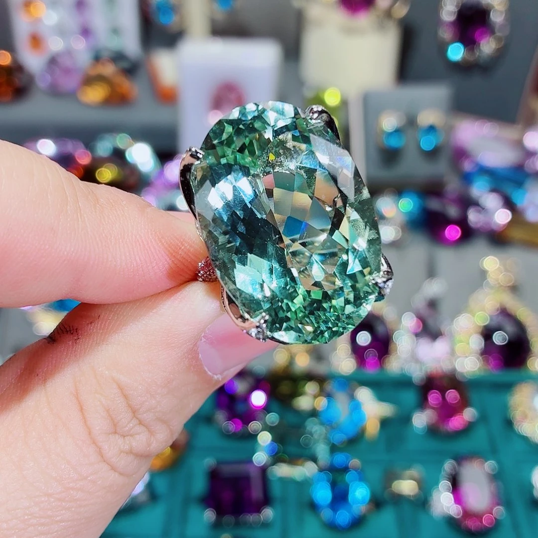 银S925镶嵌戒指绿水晶