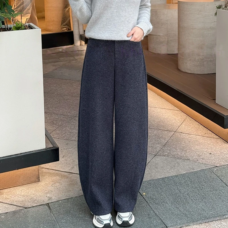 窄版羊毛呢阔腿裤女秋冬季2025新款加厚高腰抗皱显瘦休闲弯刀裤子