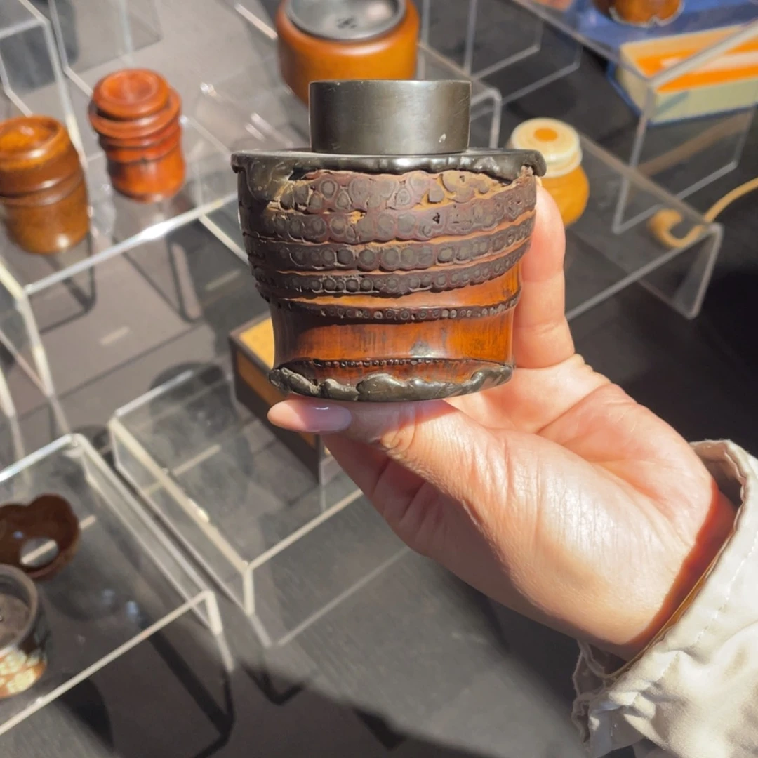 紫砂茶道峰****宝竹根锡茶叶罐放漏