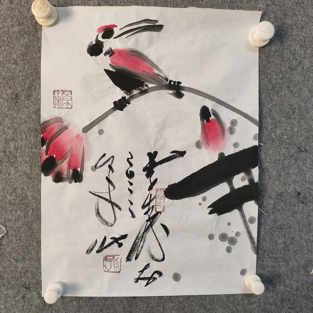 大写意花鸟，孙景森作品，尺寸:33x45cm(四尺六裁)