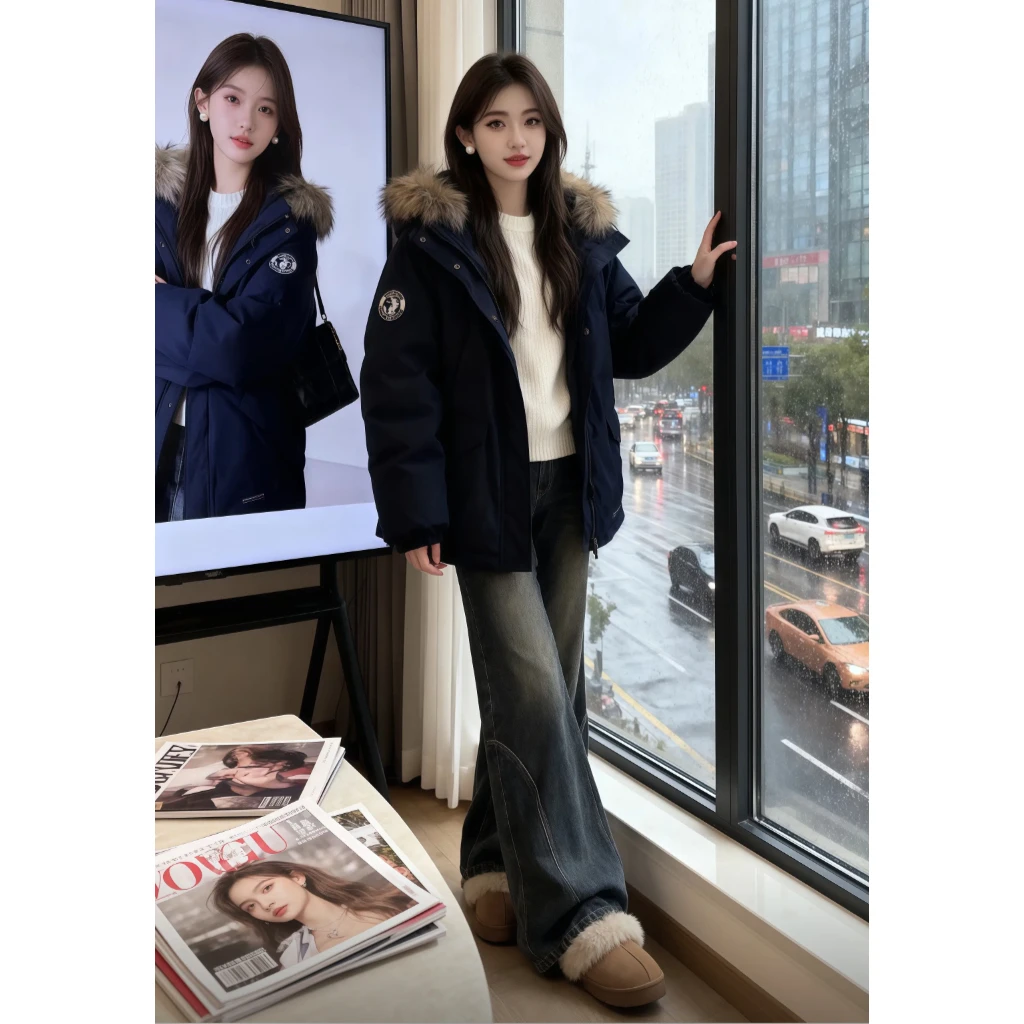 气质新款港风设计感宽松复古简约时尚棉服女时尚减龄衣服