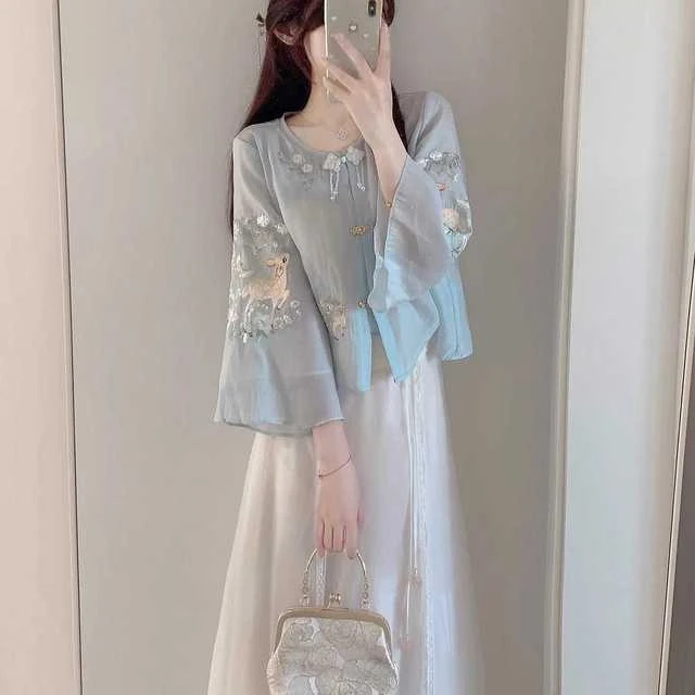 新中式套装夏季2025温柔风衬衣唐装中国风女装改良汉服成人两件套