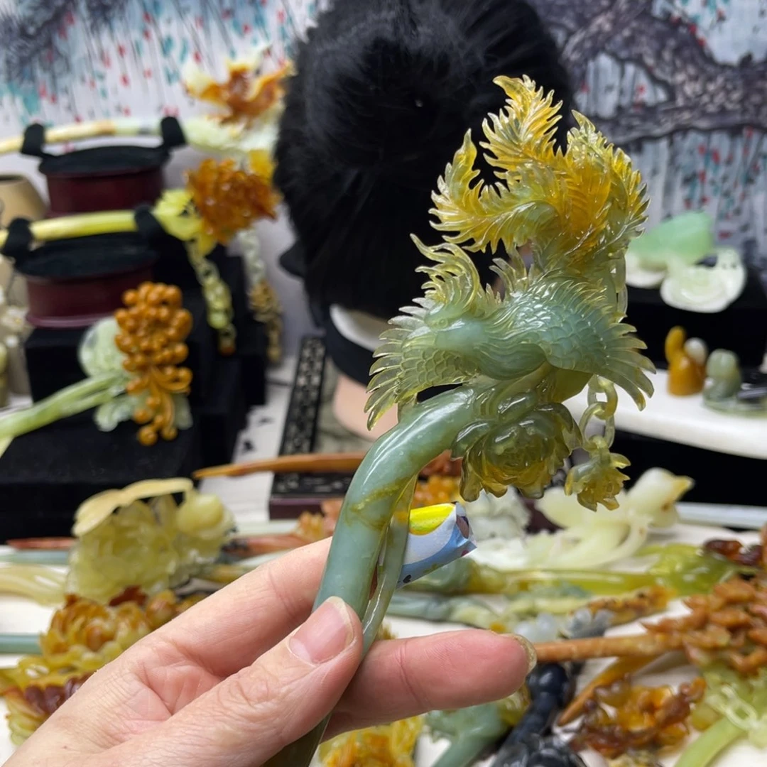 【闪购商品】蛇纹石玉发饰合金延