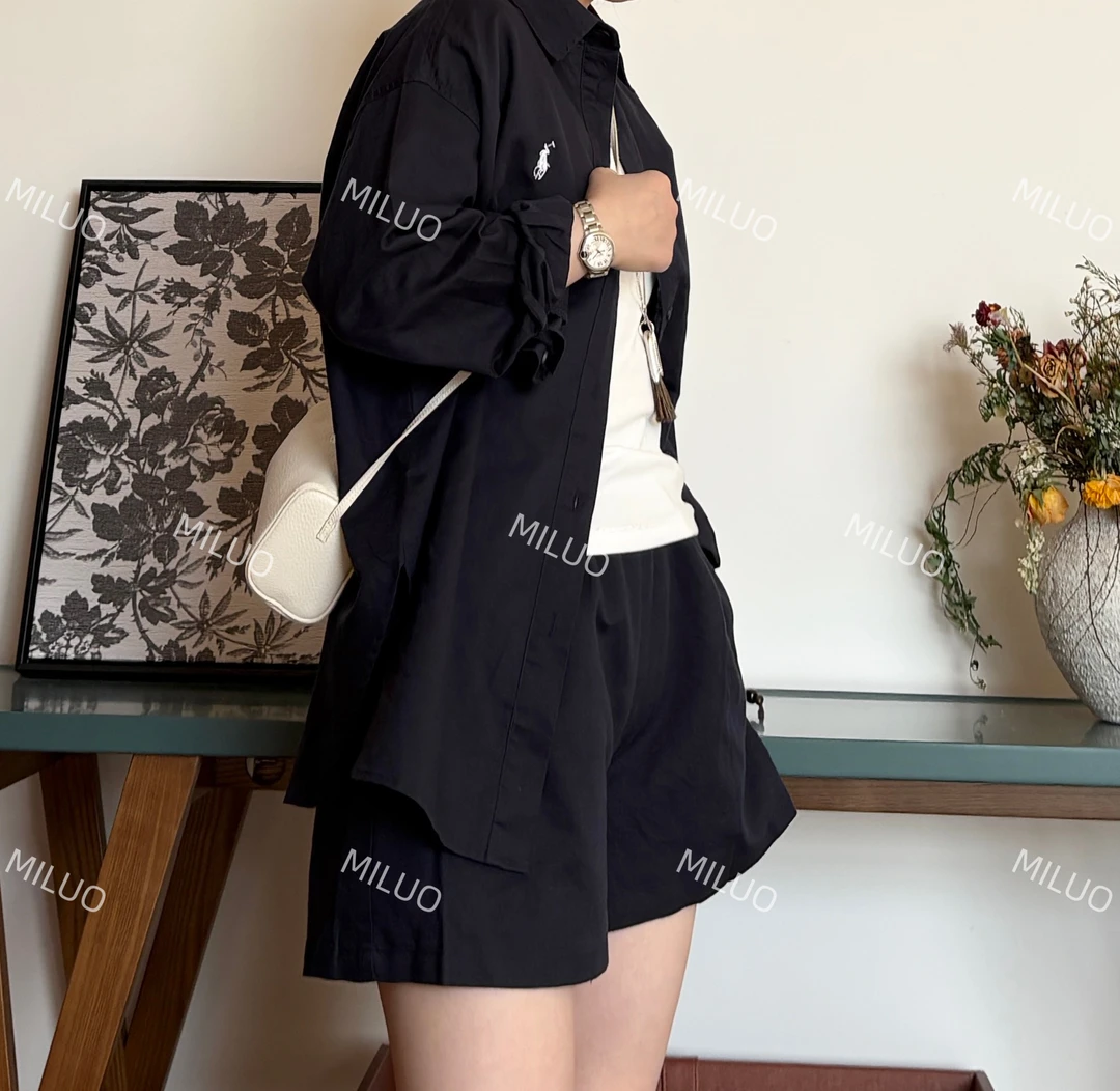 【哈尼家】慵懒半夏 法式白色防晒衬衫短裤套装高级感宽松上衣A11