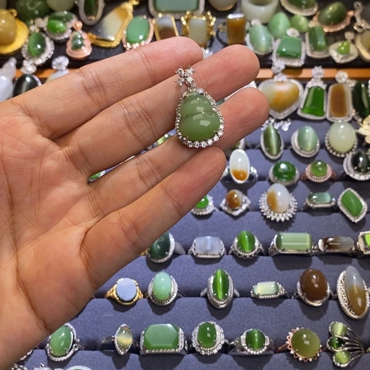 和田玉银S925镶嵌挂件