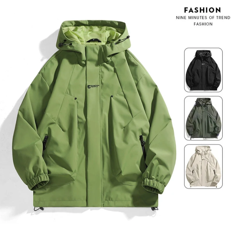 2025春款户外登山防风防水美式连帽情侣冲锋衣外套高级百搭夹克