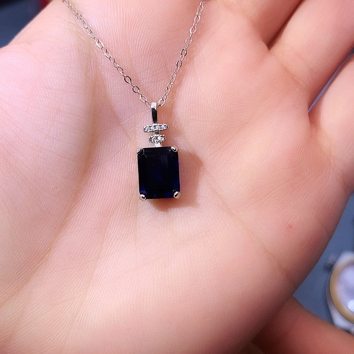 蓝宝石吊坠(赠链)银S925镶嵌
