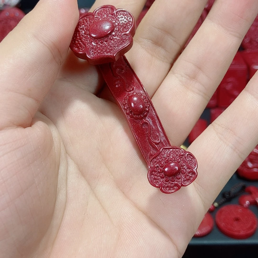 天然辰砂玉如意饰品