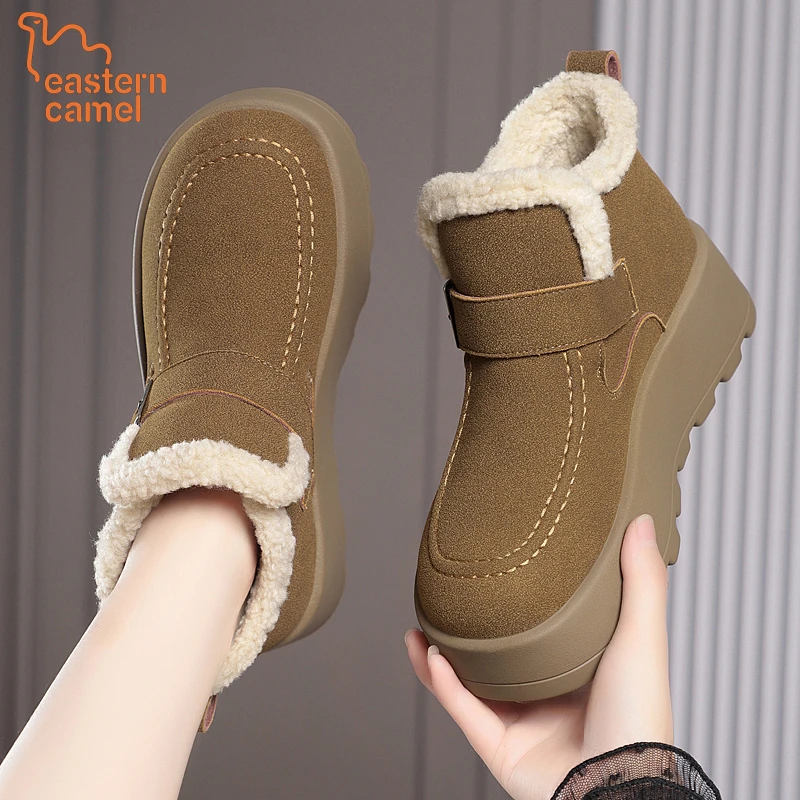 东方骆驼厚底加绒勃肯鞋女士新款冬季防滑增高毛绒保暖雪地靴棉鞋