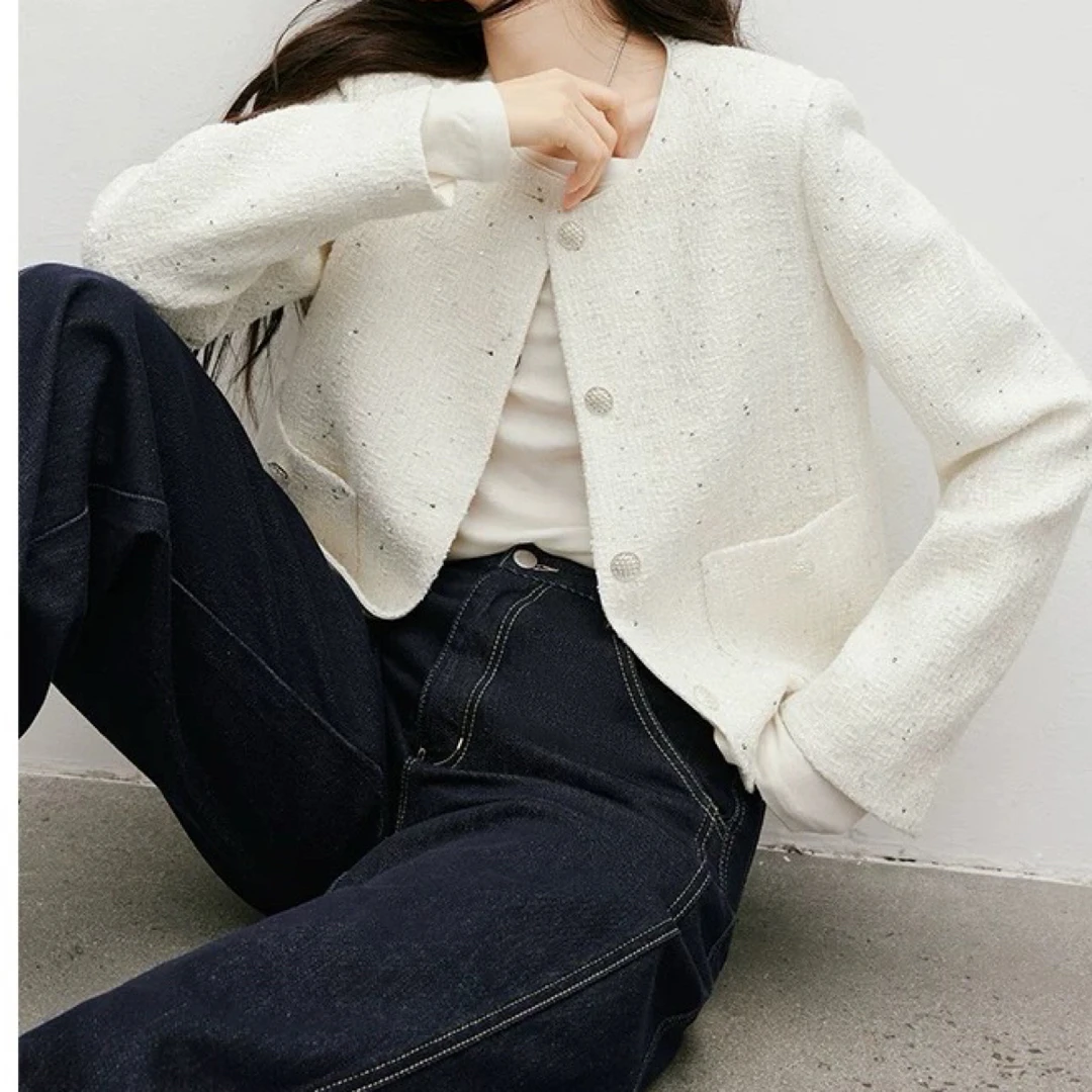 D50461春季亮丝厚款秋季女单排扣短外套小个子巴恩风美式