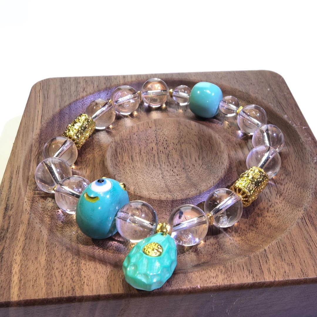 眾視文創·天然10mm白水晶+松石大眼萌设计款（多样性发货）