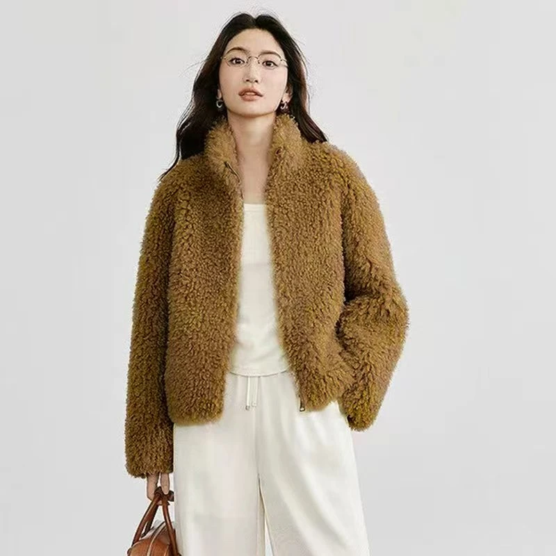 【小雨专属】宽松拉链立领羊毛外套短款时尚保暖秋冬