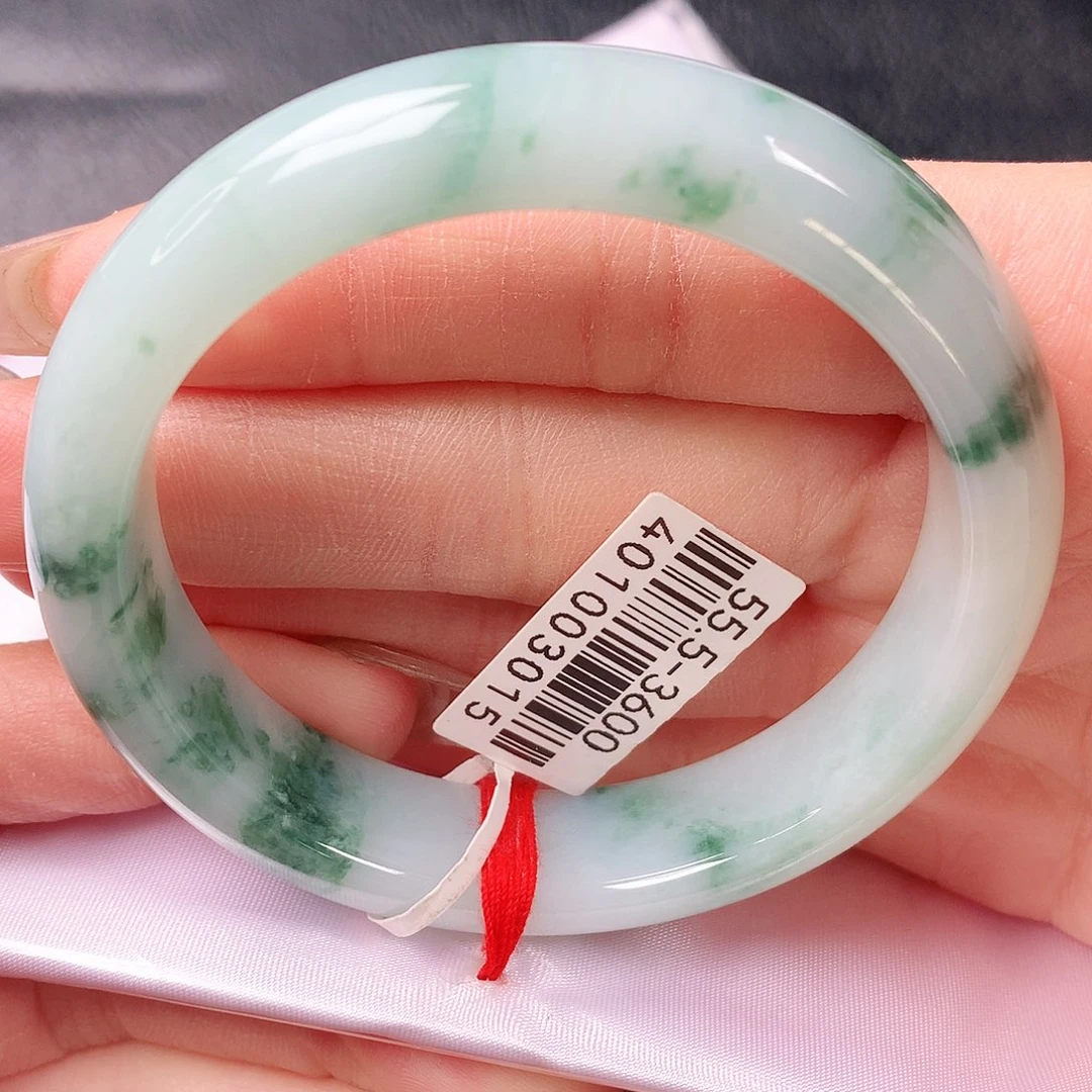 翡翠手镯未镶嵌冰飘绿正圈55圈口26号