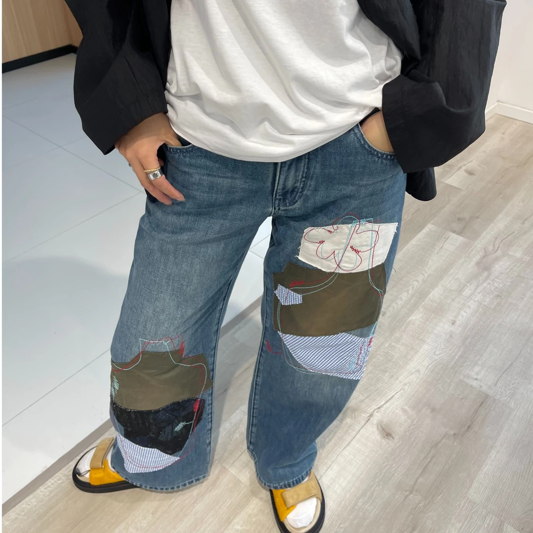 IINCBOUTIQUESHORT SENTENCE短句25春设计师款拼布刺绣牛仔长裤