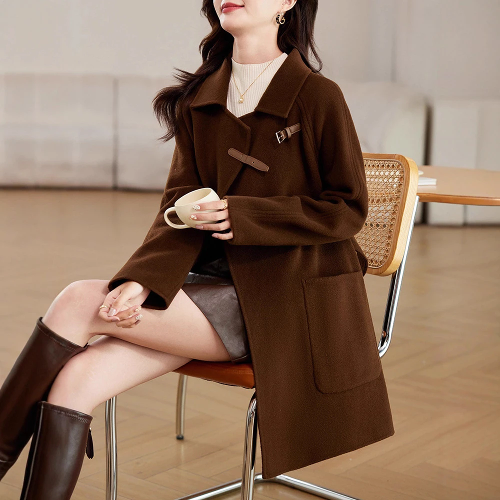 双面羊毛大衣女中长款2025秋冬新款小个子显瘦高级感羊毛呢外套女