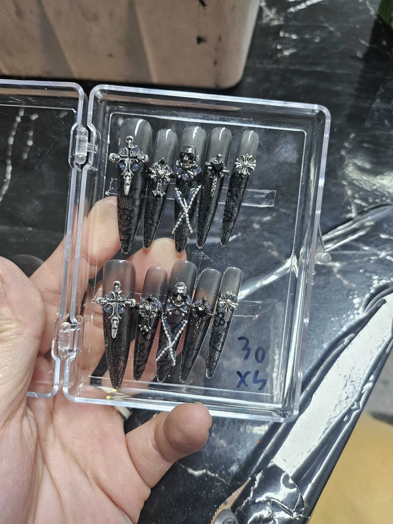黑色蕾丝纯手工穿戴甲