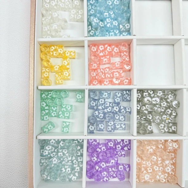 韩国胶定制款163 手绘小花花桶珠通孔 DIY手工配件