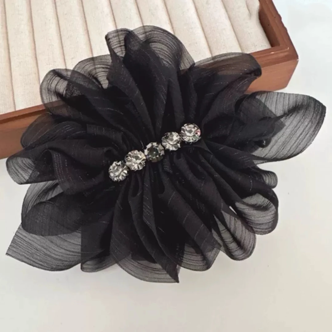 韩版时尚简约小香风竖夹马尾夹百搭复古发卡褶皱发饰