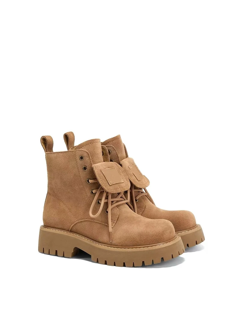 TY/-秋冬新款潮流厚底马丁靴大黄靴女翻盖短靴*1801