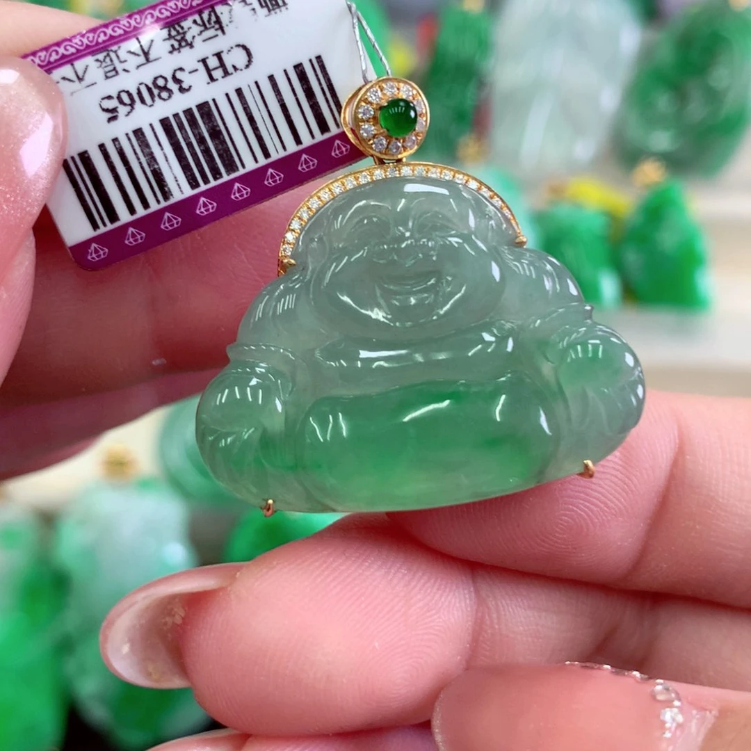 翡翠18K金镶嵌吊坠(不含链)