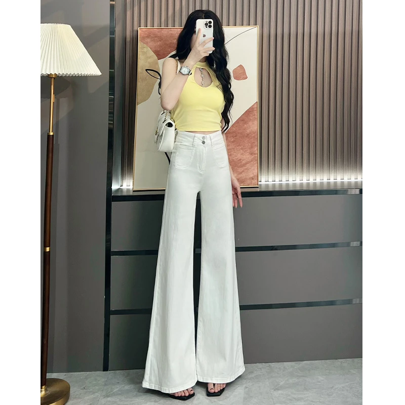 白色阔腿牛仔裤女2025年春夏新款薄款时尚辣妹宽松气质直筒裤子女