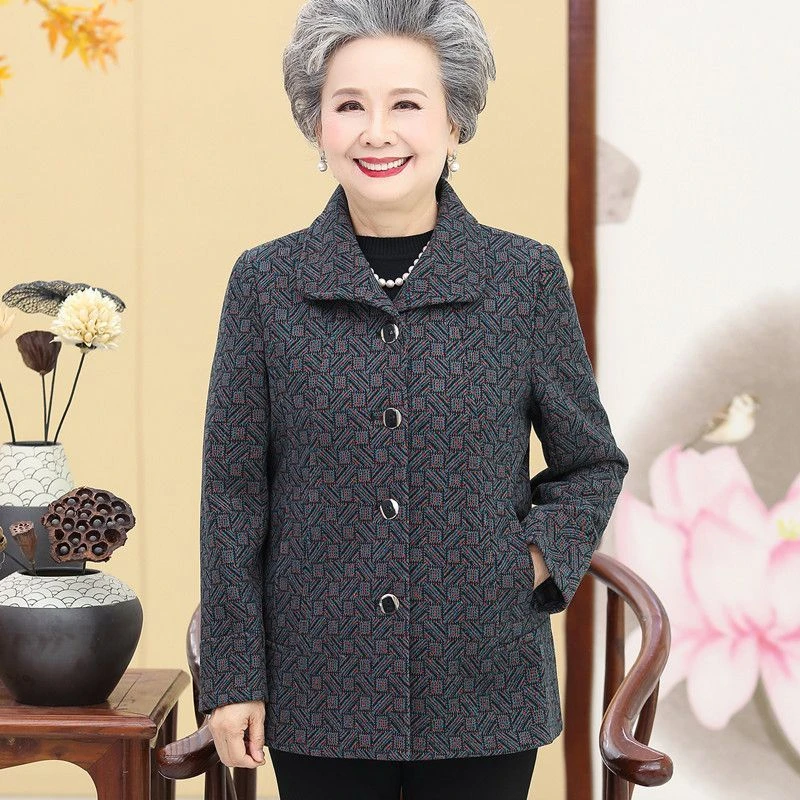 潮牌轻奢外套老年人秋装女70岁80老人衣服秋冬高档老太太上衣时尚