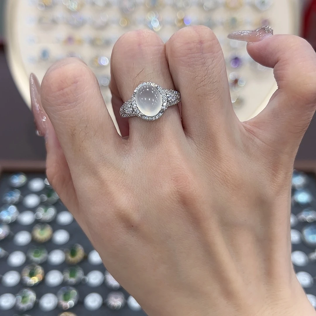 蛇纹石玉银S925镶嵌戒指-**.