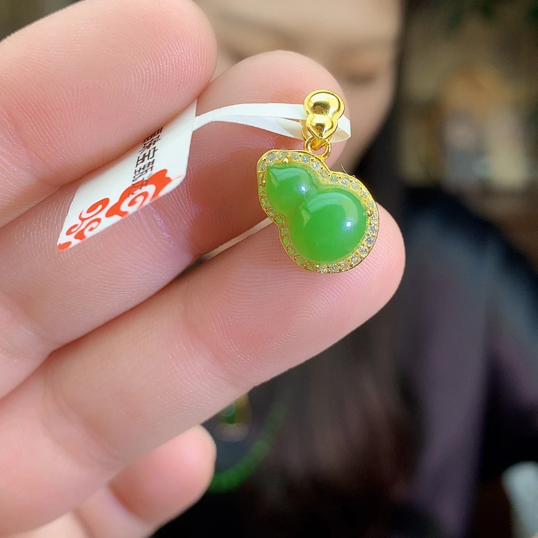 吊坠(不含链)银S925镶嵌和田玉（碧玉）吊坠