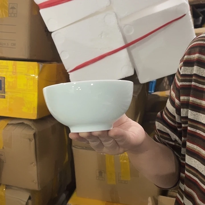 瓷片青瓷4.5英寸罗汉米饭碗六个，包邮