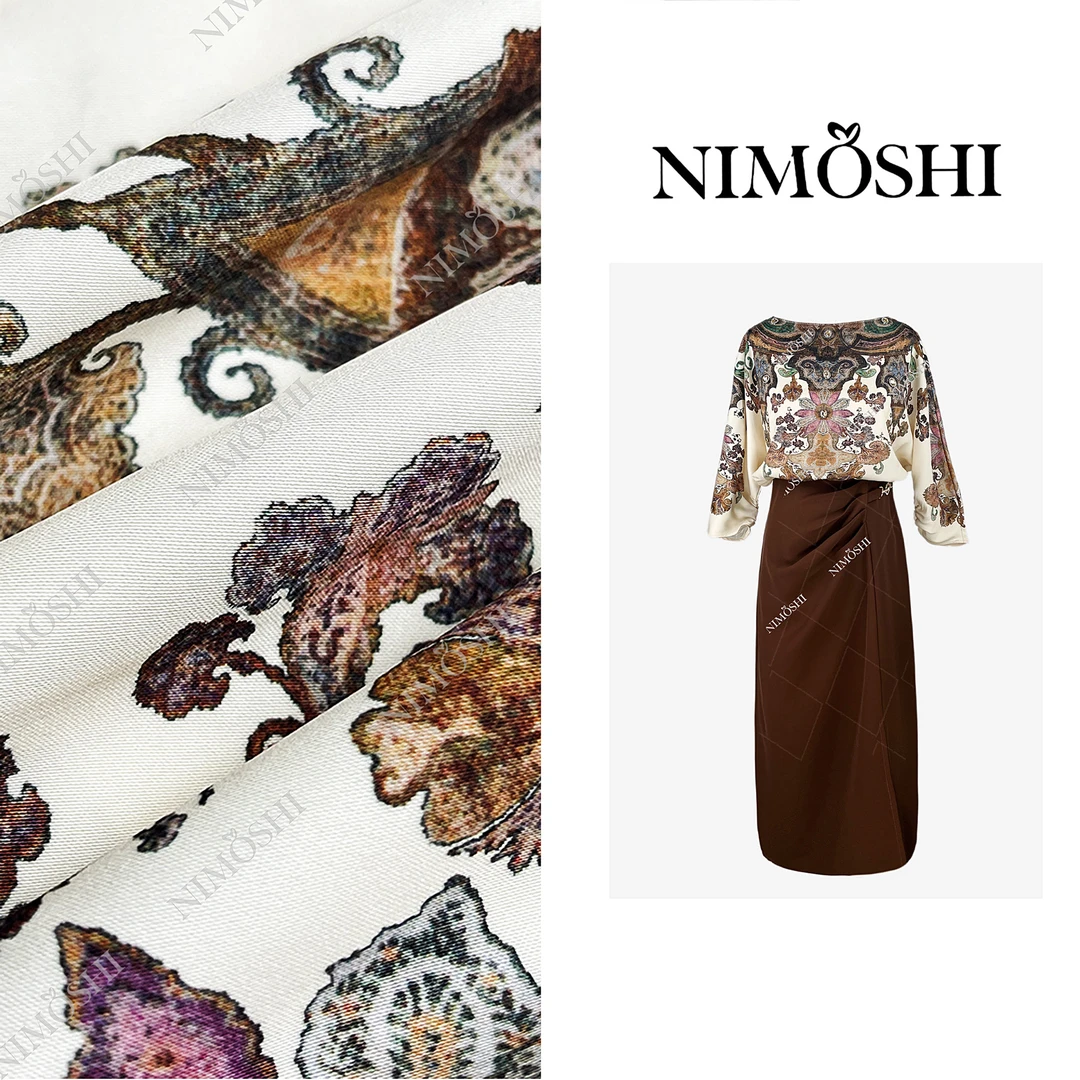 NIMOSHI【倩倩】法式轻奢复古美拉德印花拼接气质假两件连衣裙Q2058