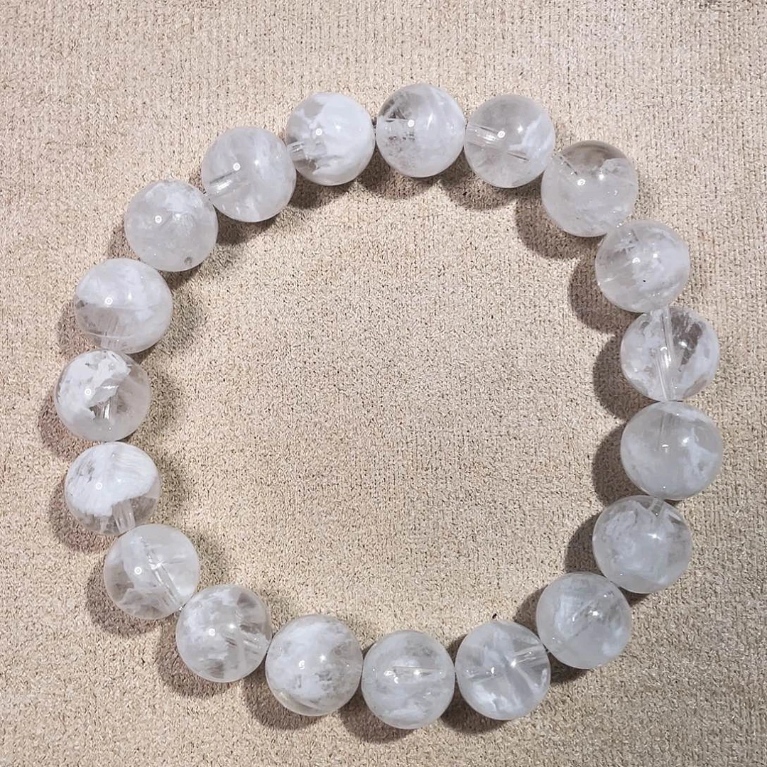 未镶嵌水晶手串11mm特级白雪花幽灵