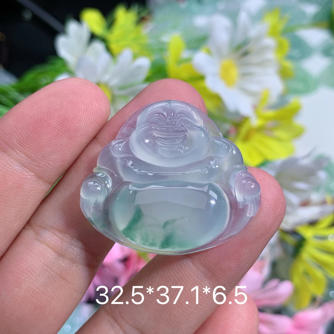 缅甸天然翡翠A货高冰种飘花佛公吊坠品气质轻奢冰透雕刻精美女士