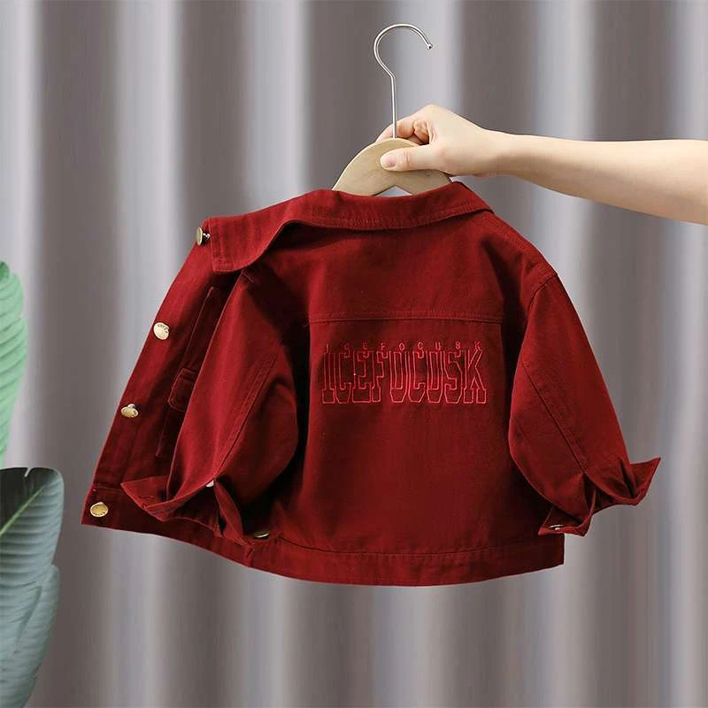 男童红色外套2025新款春秋装儿童帅气炸街夹克衬衫春季百搭潮童装
