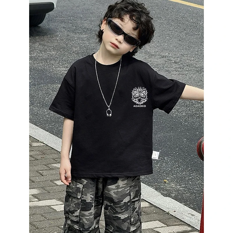 男童短袖t恤纯棉夏装2025新款中大童潮牌体恤儿童儿童夏季上衣薄