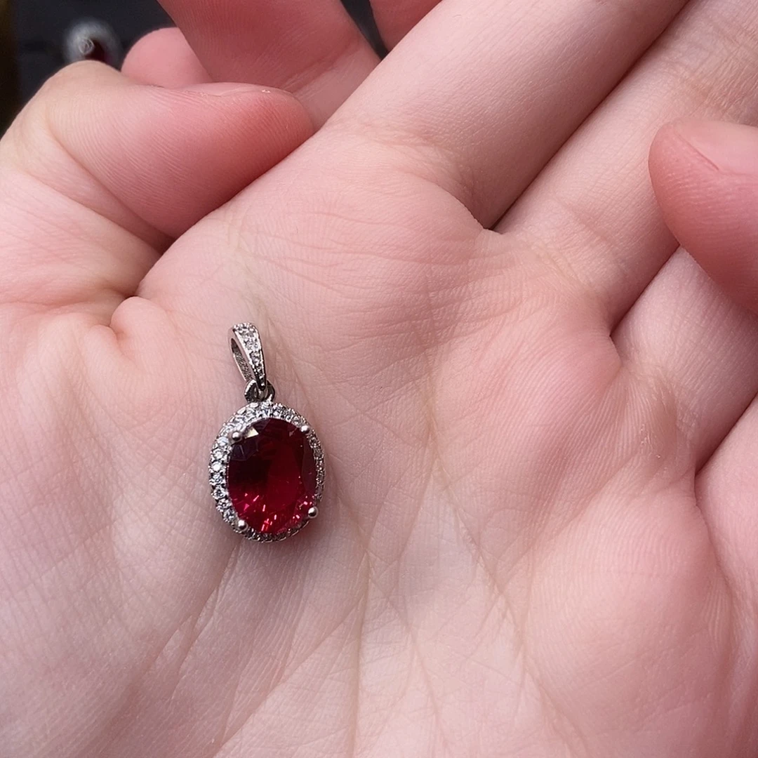 红宝石吊坠(赠链)银S925镶嵌