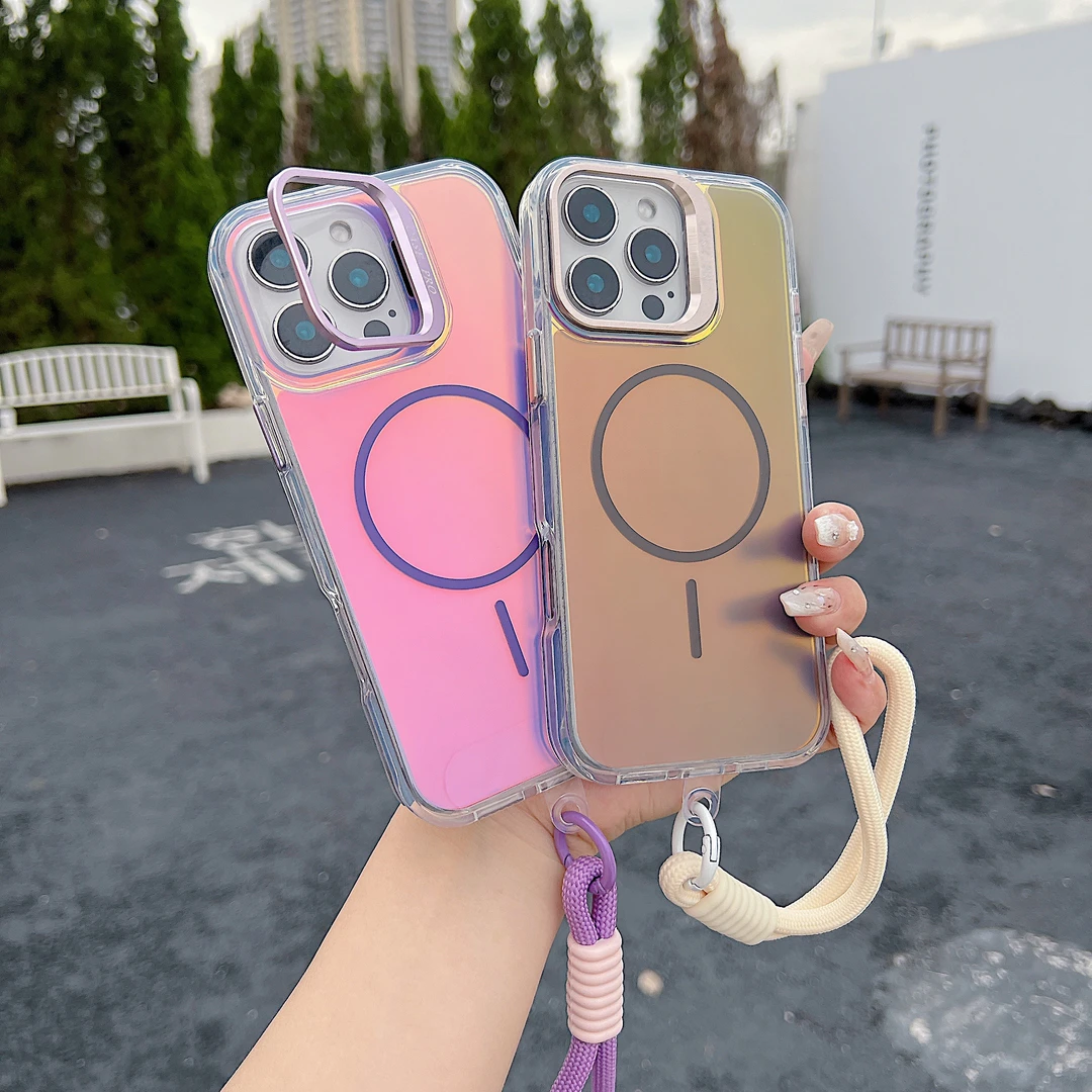 双色变色龙磁吸防摔渐变高级适用苹果11-17pm手机壳iphone带挂绳