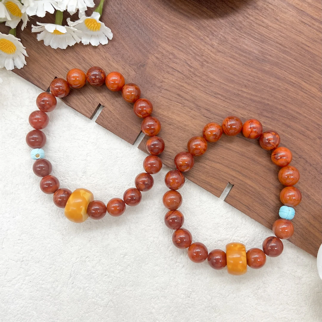 【润家原创】天然9mm瓦西料南红DIY蜜蜡墩子手串（多样性发货一件）