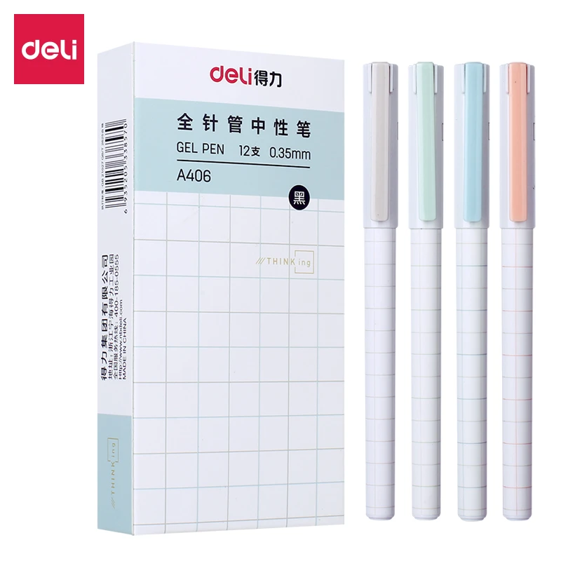 直播得力A406学生中性笔0.35mm全针管(黑)