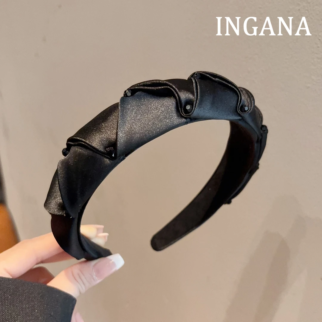 高级感褶皱水钻发箍气质缎面头箍压发发卡女高颅顶显脸小外出头箍