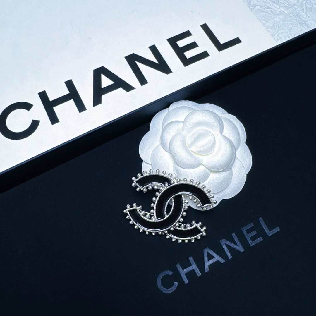 95新 Chanel/香奈儿 柚礼中古/香奈儿黑珐琅双C胸针LZ502226