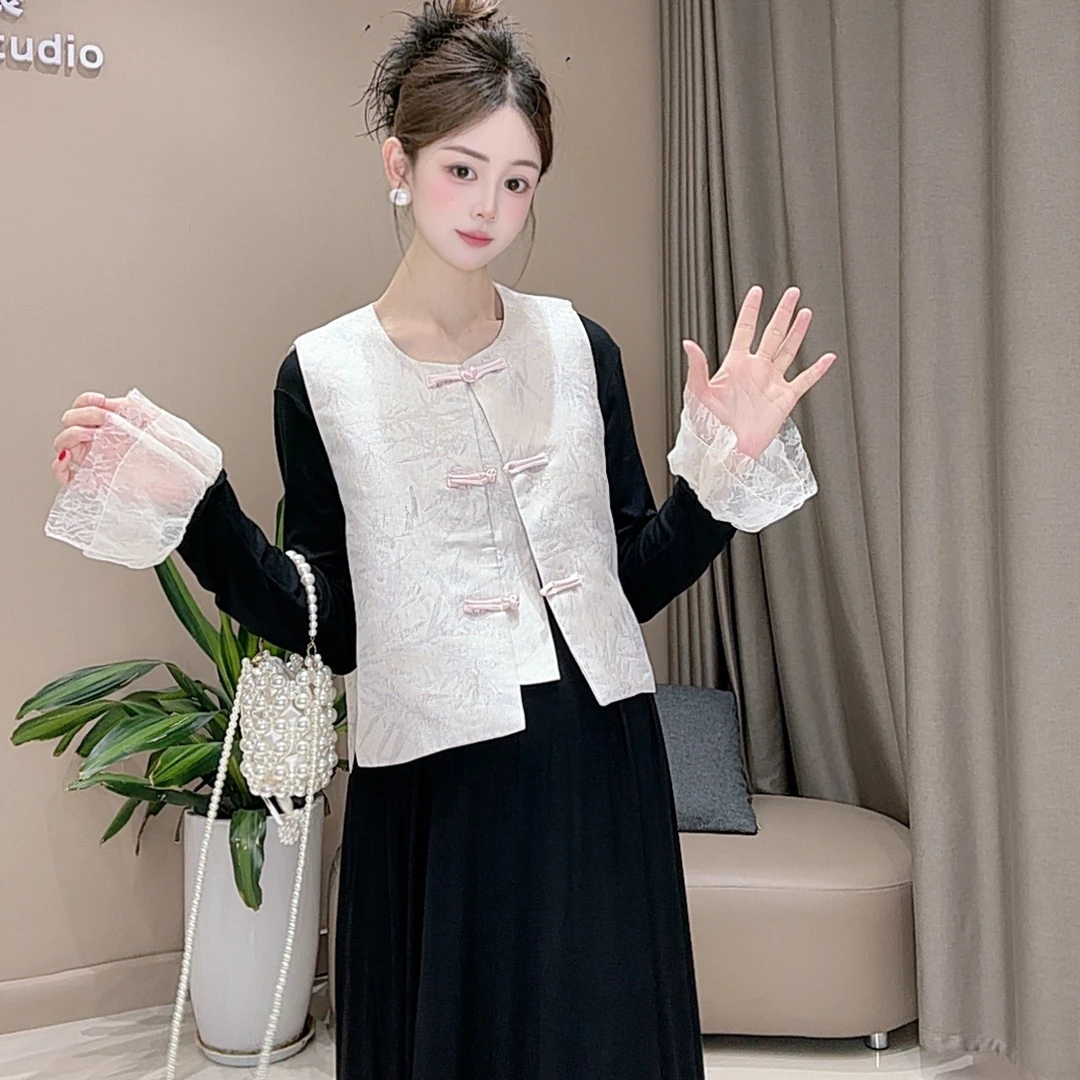 【云雾山间】孕妇装秋装新中式国风简约显瘦马甲连衣裙套装