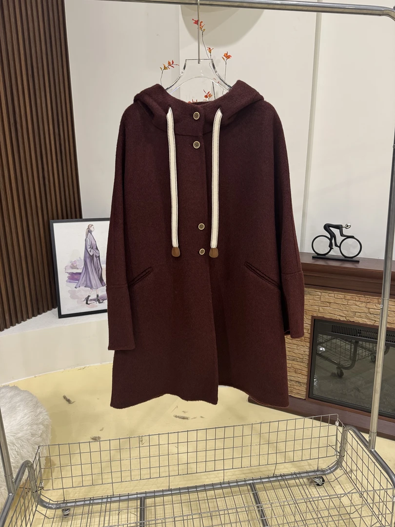 李大美【宠粉福利】时尚百搭牦牛绒+绵羊毛+连帽大衣外套8879