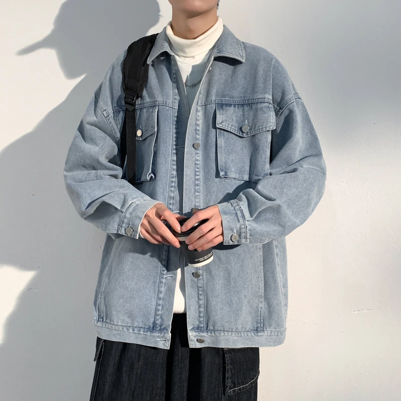 55185春秋潮牌港风复古情侣百搭宽松休闲牛仔夹克