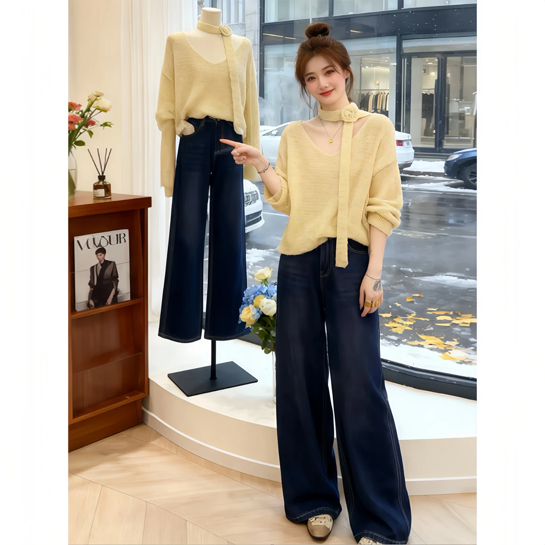 2026秋冬新款百搭软糯内搭上衣法式绝美气质V领飘带针织衫女