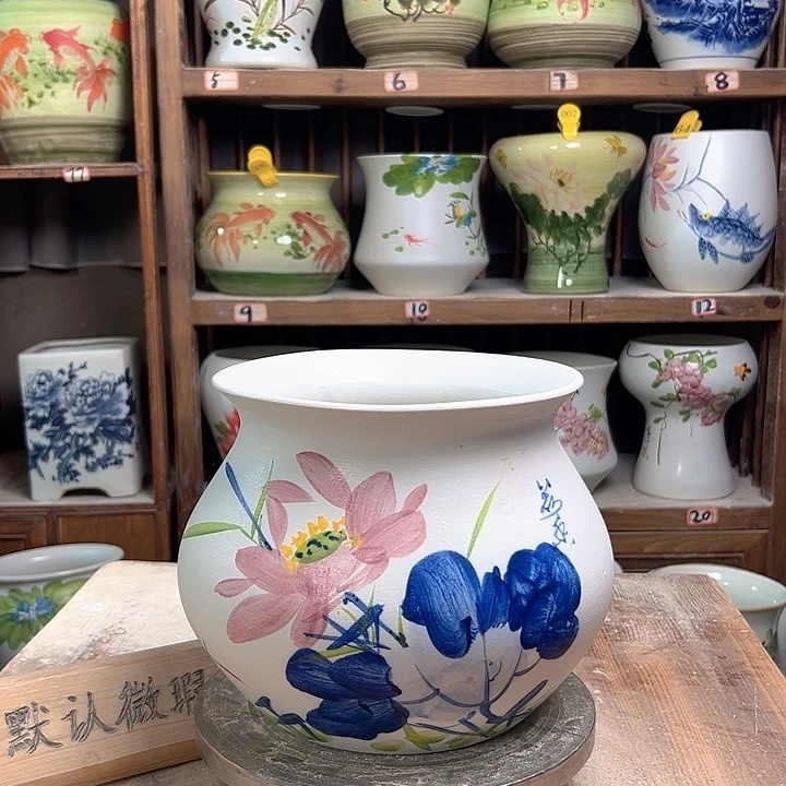 陶钱袋子青花荷花款新款陶瓷陶瓷陶瓷大