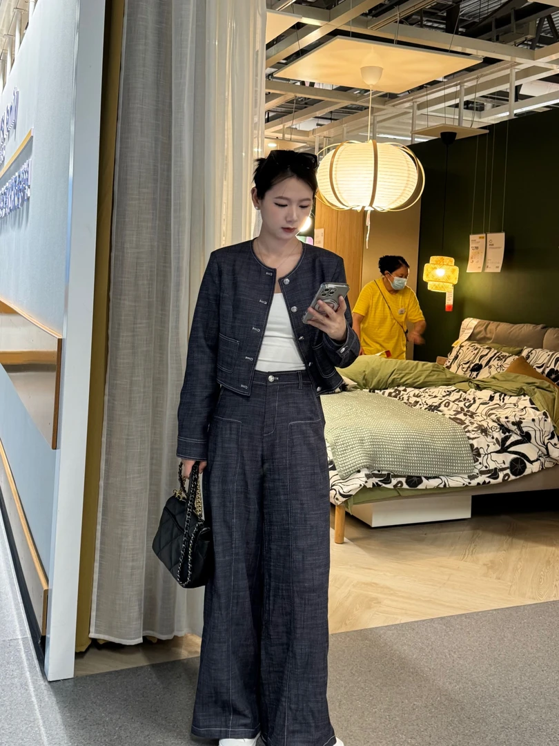 婷姐私服2025街头风简约时尚套装牛仔女装复古直筒春秋洋气